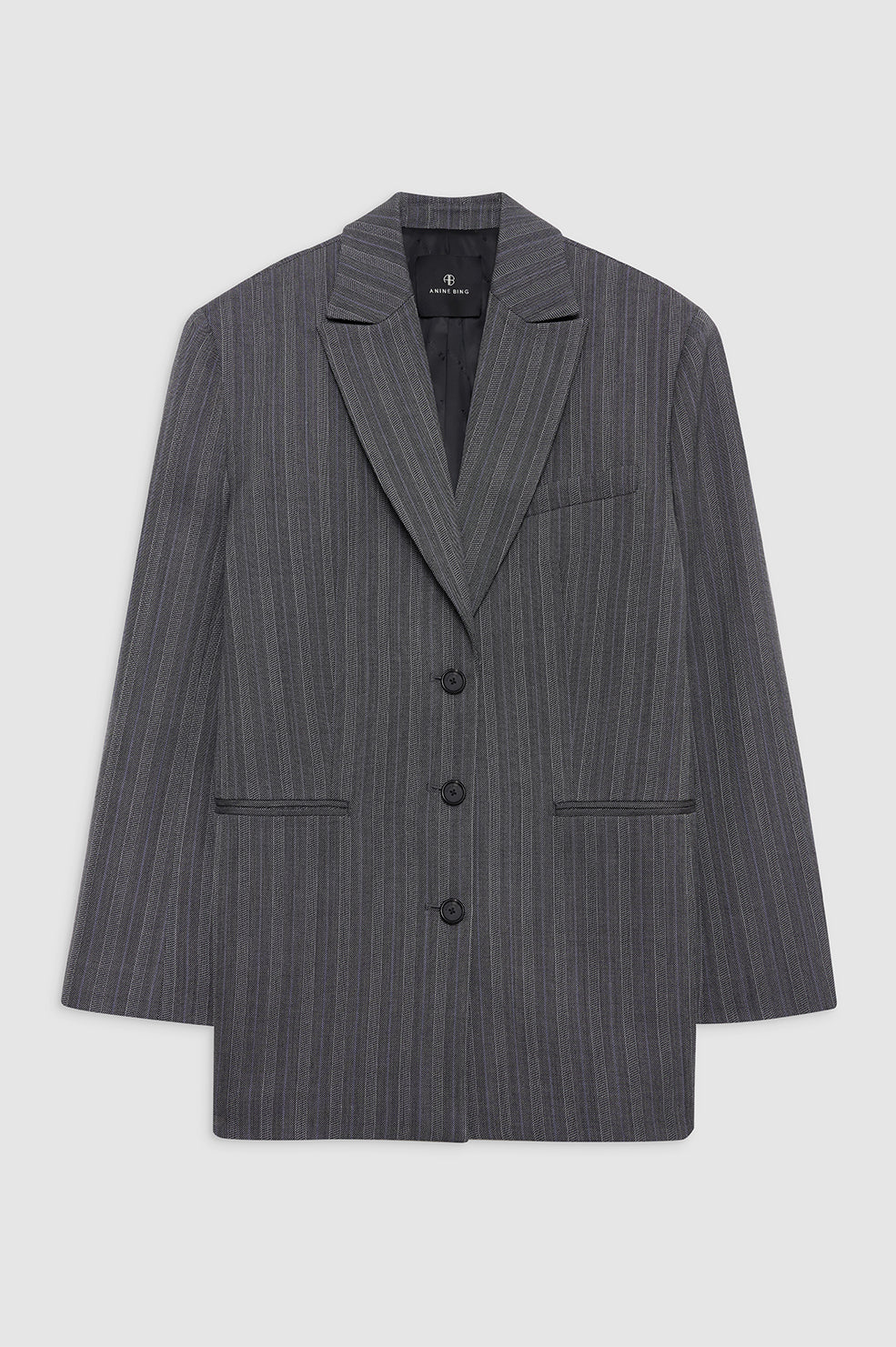 featured-img|ANINE BING Declan Blazer - Black And Grey Stripe - Front View