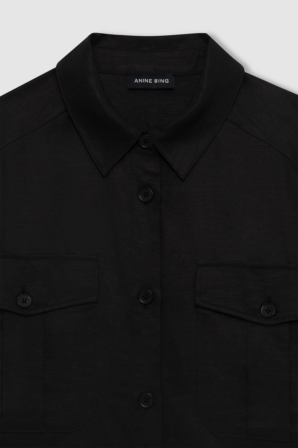 ANINE BING Edith Shirt - Black Linen Blend - detail view