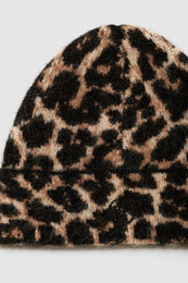 ANINE BING Elia Beanie - Black And Brown Leopard - Detail View