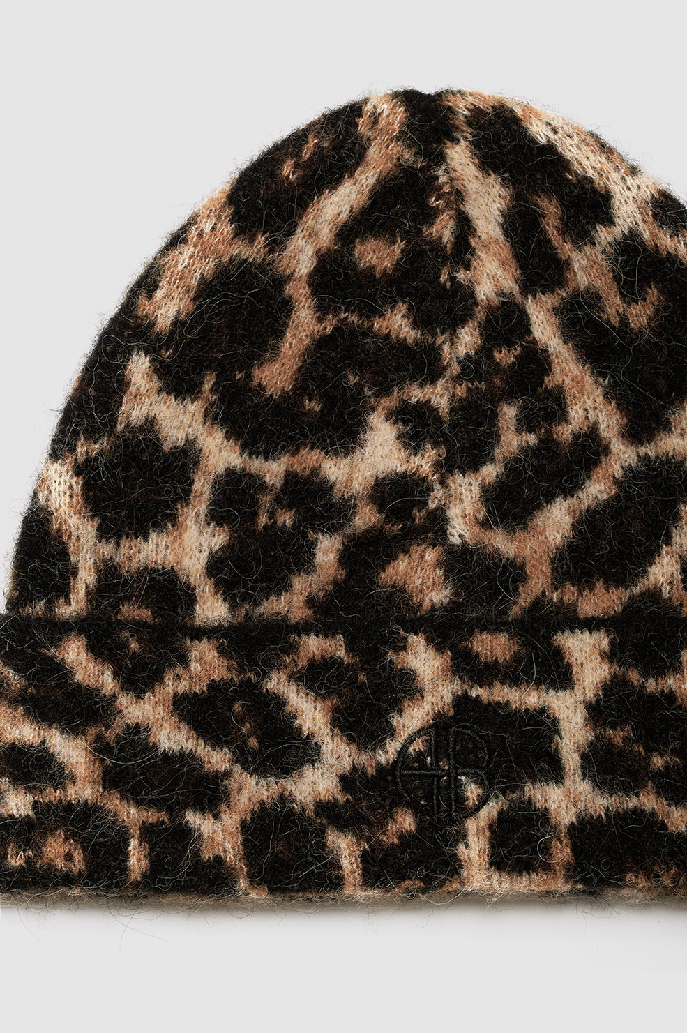 ANINE BING Elia Beanie - Black And Brown Leopard - Detail View