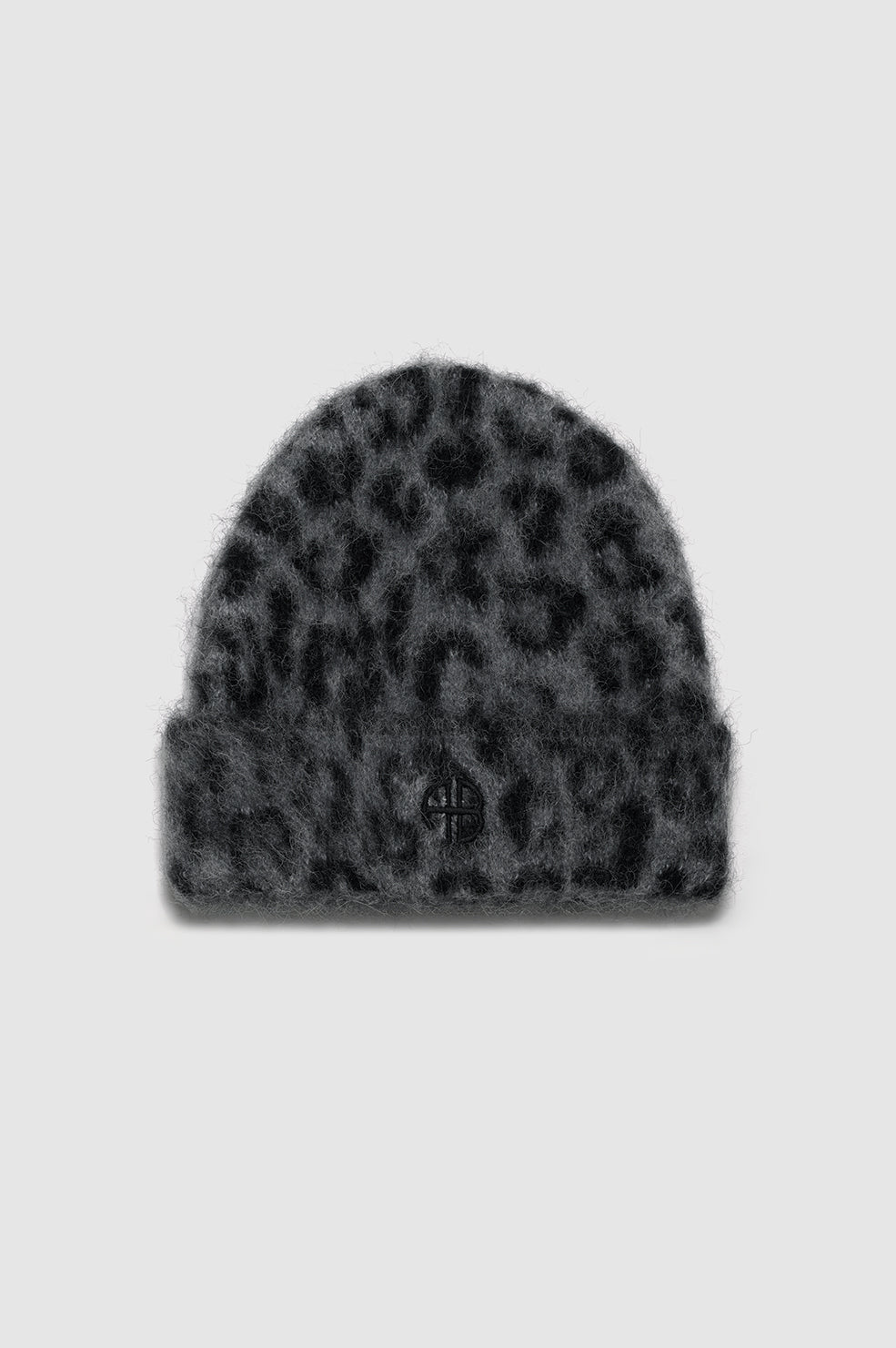 ANINE BING Elia Beanie - Grey Leopard - Front View