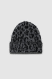 ANINE BING Elia Beanie - Grey Leopard - Front View