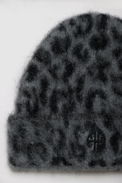 ANINE BING Elia Beanie - Grey Leopard - Detail View
