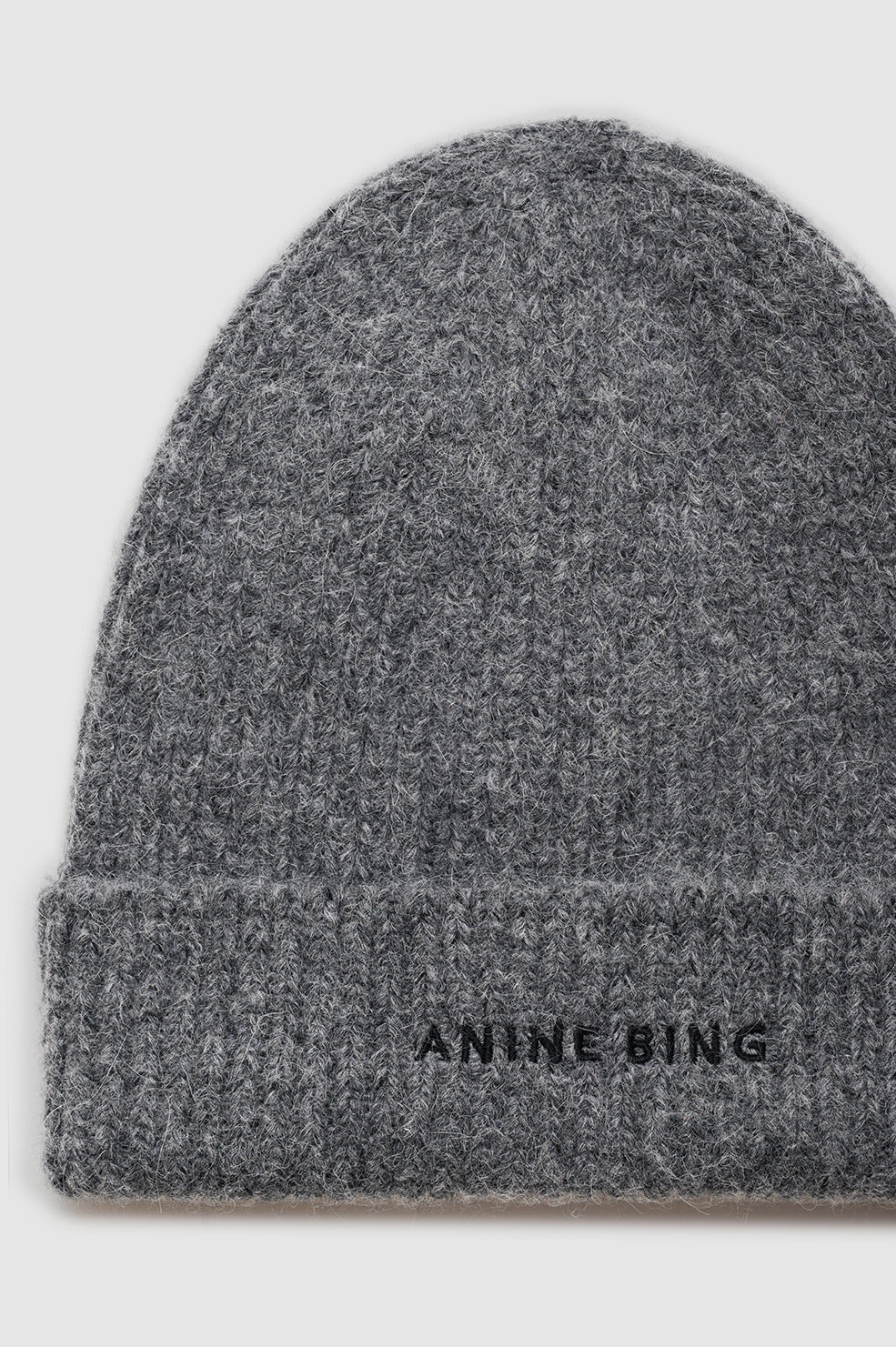 ANINE BING Elia Beanie - Heather Charcoal - detail view