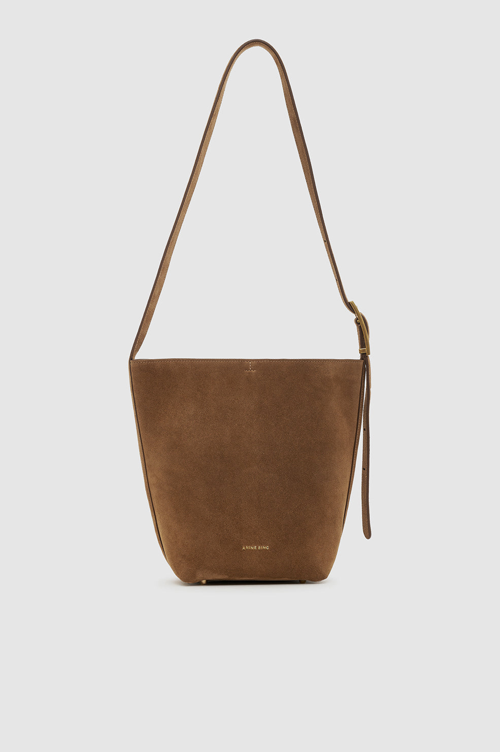 ANINE BING Elly Medium Bucket Bag Suede - Tobacco - front view