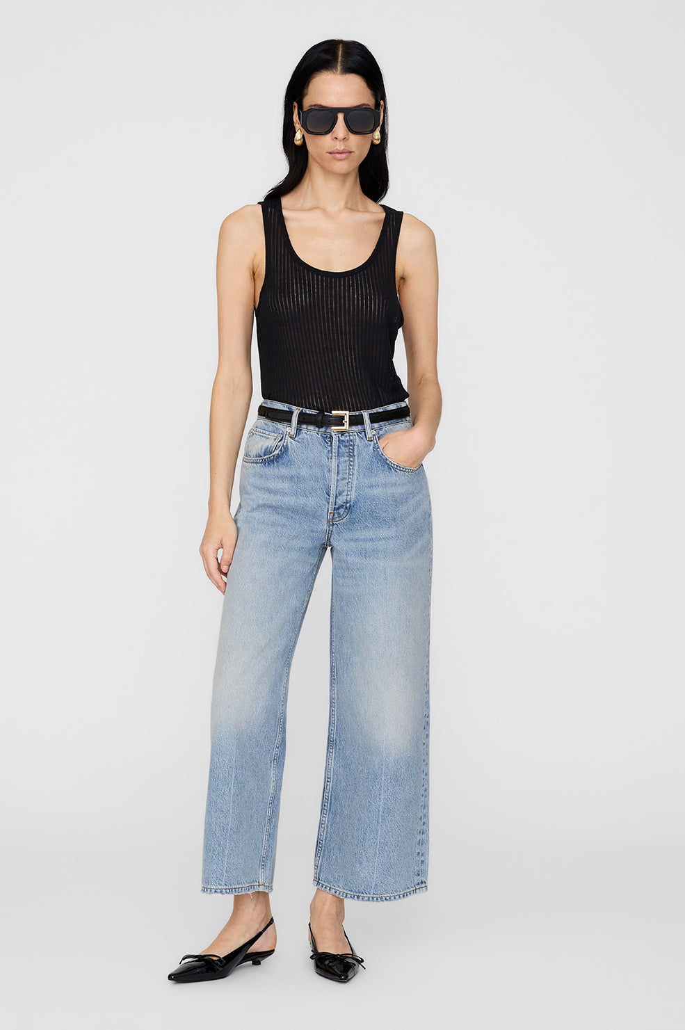 ANINE BING Eugene Tank - Black - On Model Front 