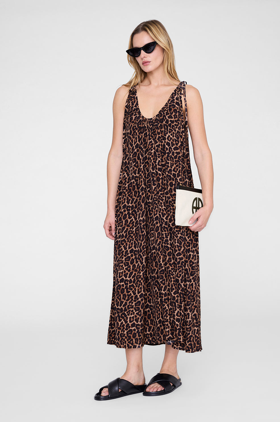 ANINE BING Flora Dress - Black And Brown Leopard - on model front