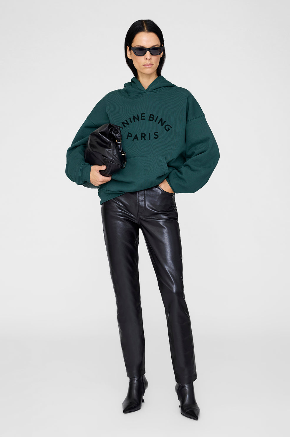 ANINE BING Harvey Sweatshirt Paris - Dark Teal - On Model Front