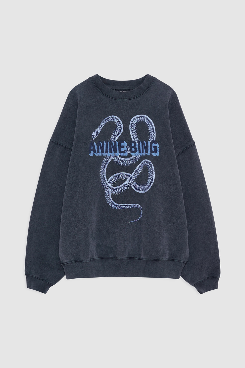 ANINE BING Harvey Crew Sweatshirt Snake - Washed Black - front view