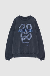 ANINE BING Harvey Crew Sweatshirt Snake - Washed Black - front view