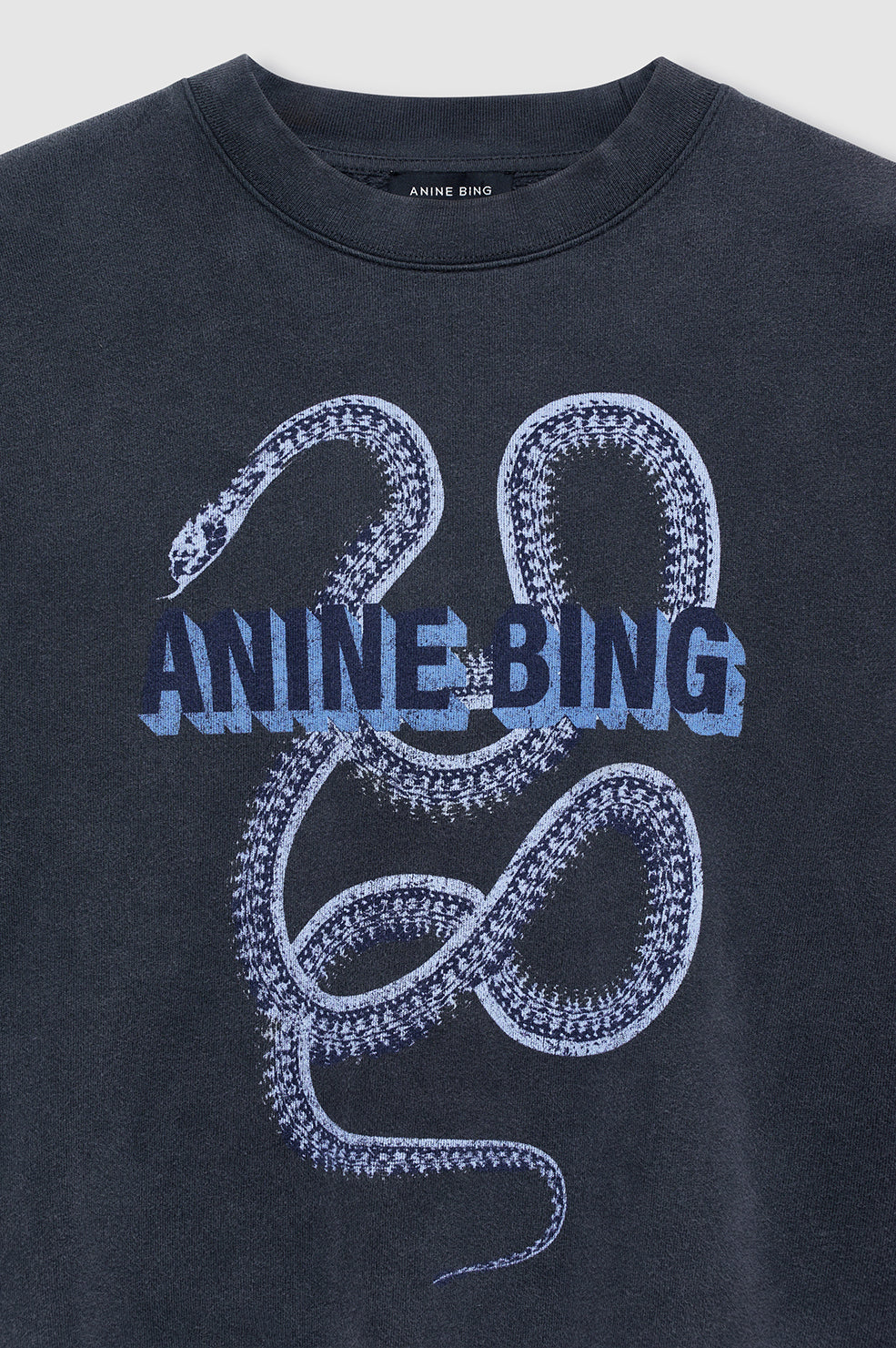 ANINE BING Harvey Crew Sweatshirt Snake - Washed Black - detail view
