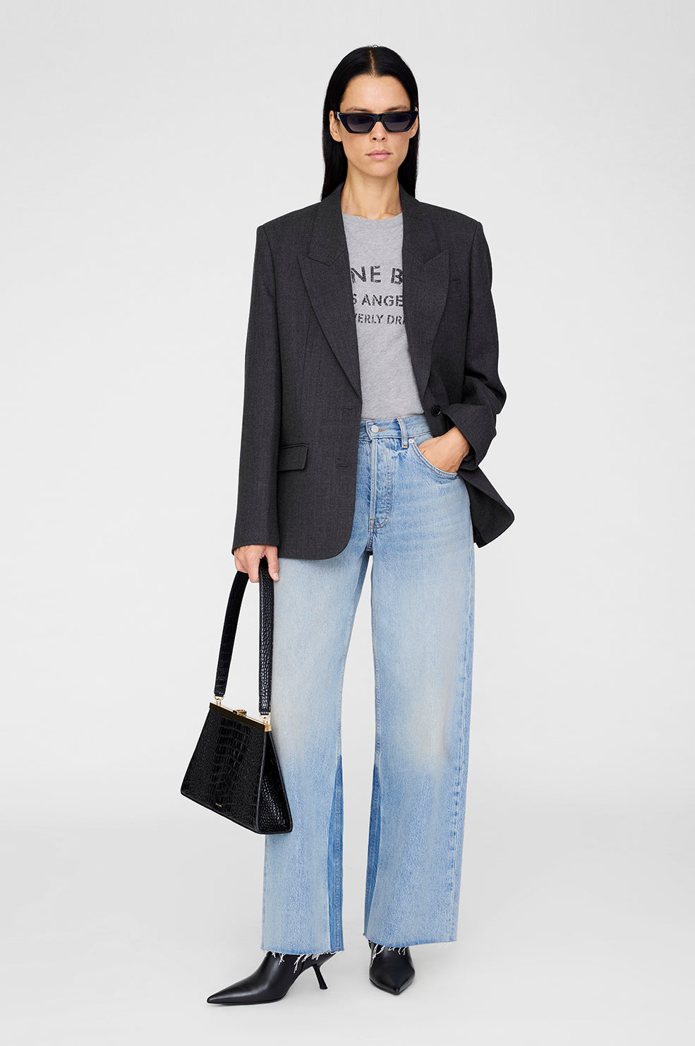 ANINE BING Hilda High Heel Boots - Black - On Model Front