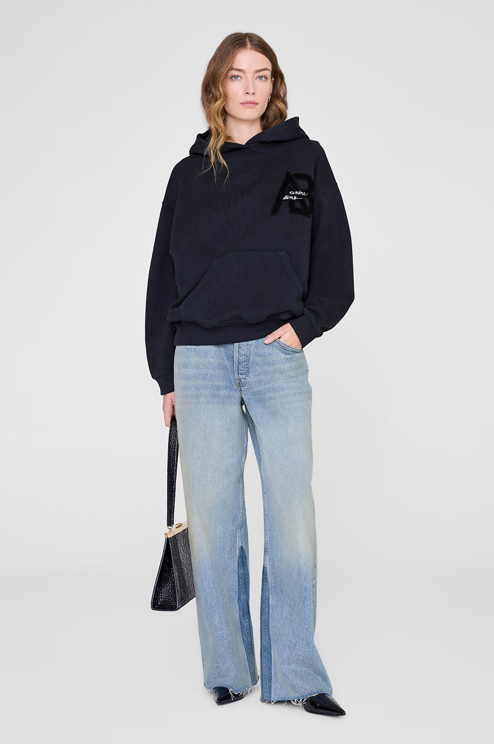 ANINE BING AB スウエト　ブラック アニン ビン オーバーサイズ クルー / ANINE BING OVERSIZED