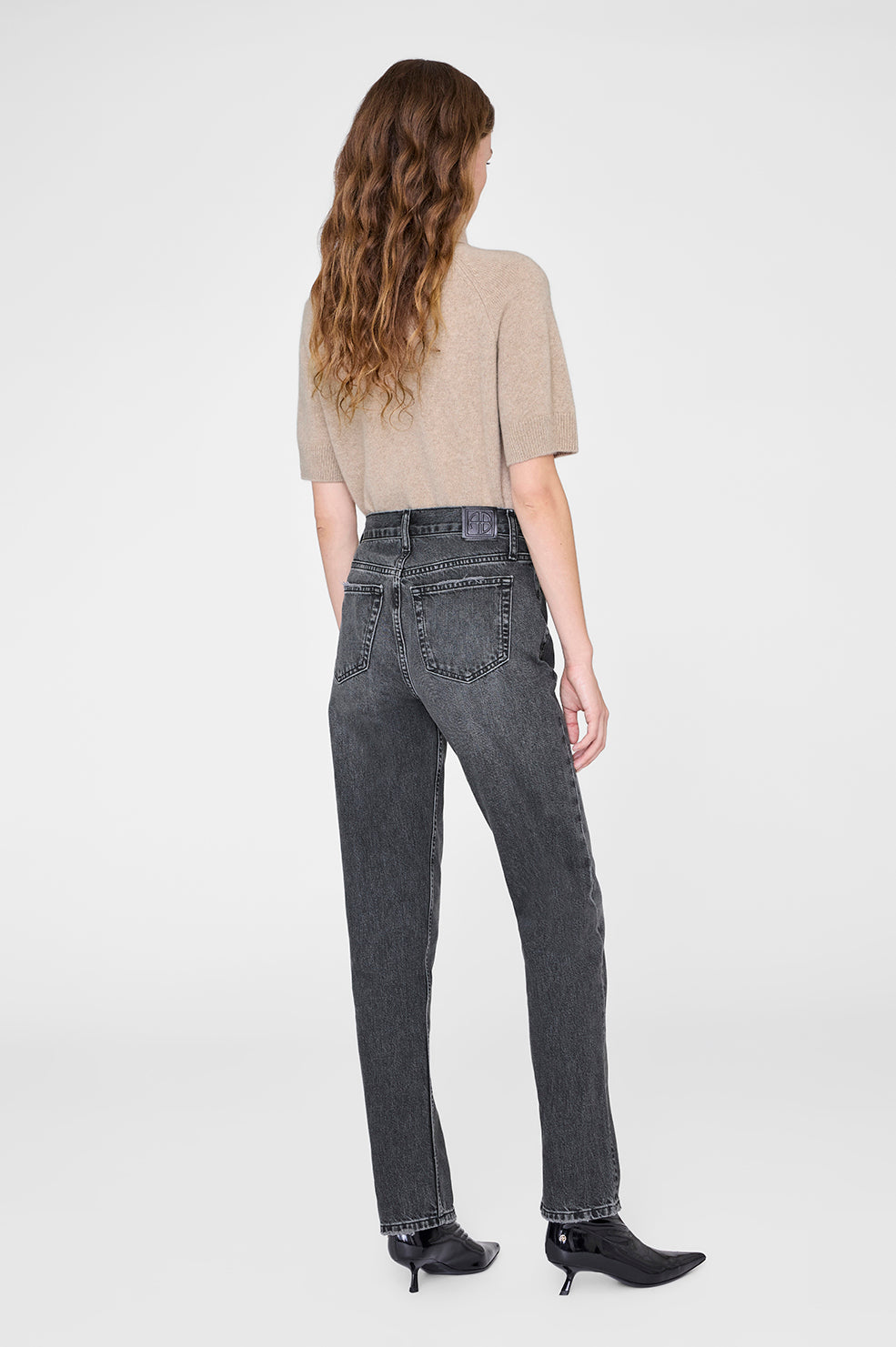 ANINE BING Jackson Turtleneck Sweater - Stone Melange - on model back 