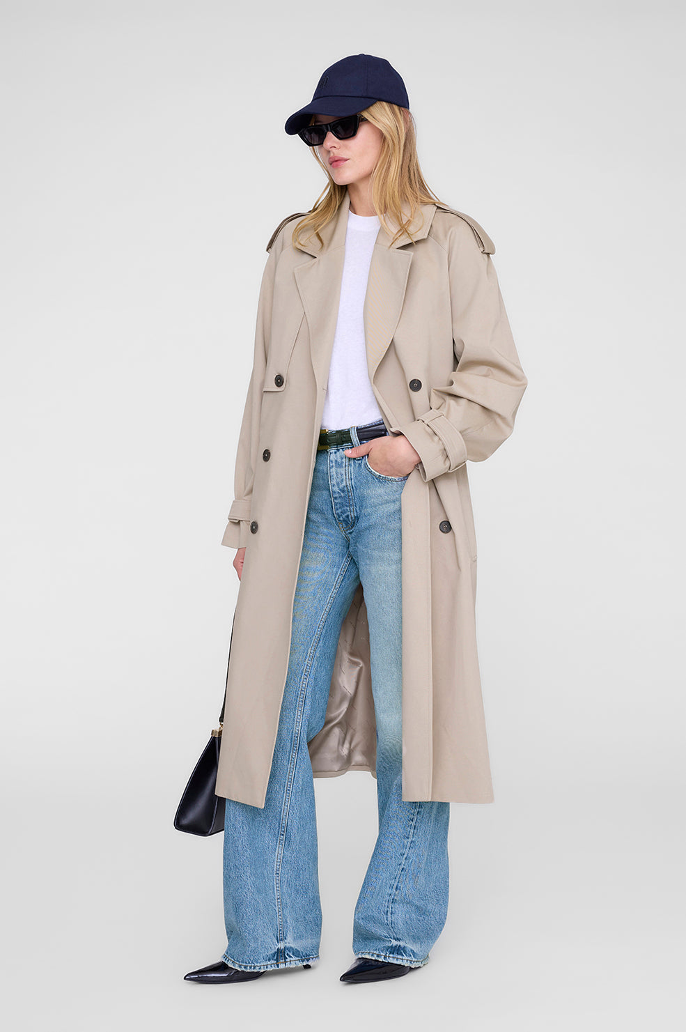 ANINE BING Jeremy Baseball Cap - Navy Wool - on model front