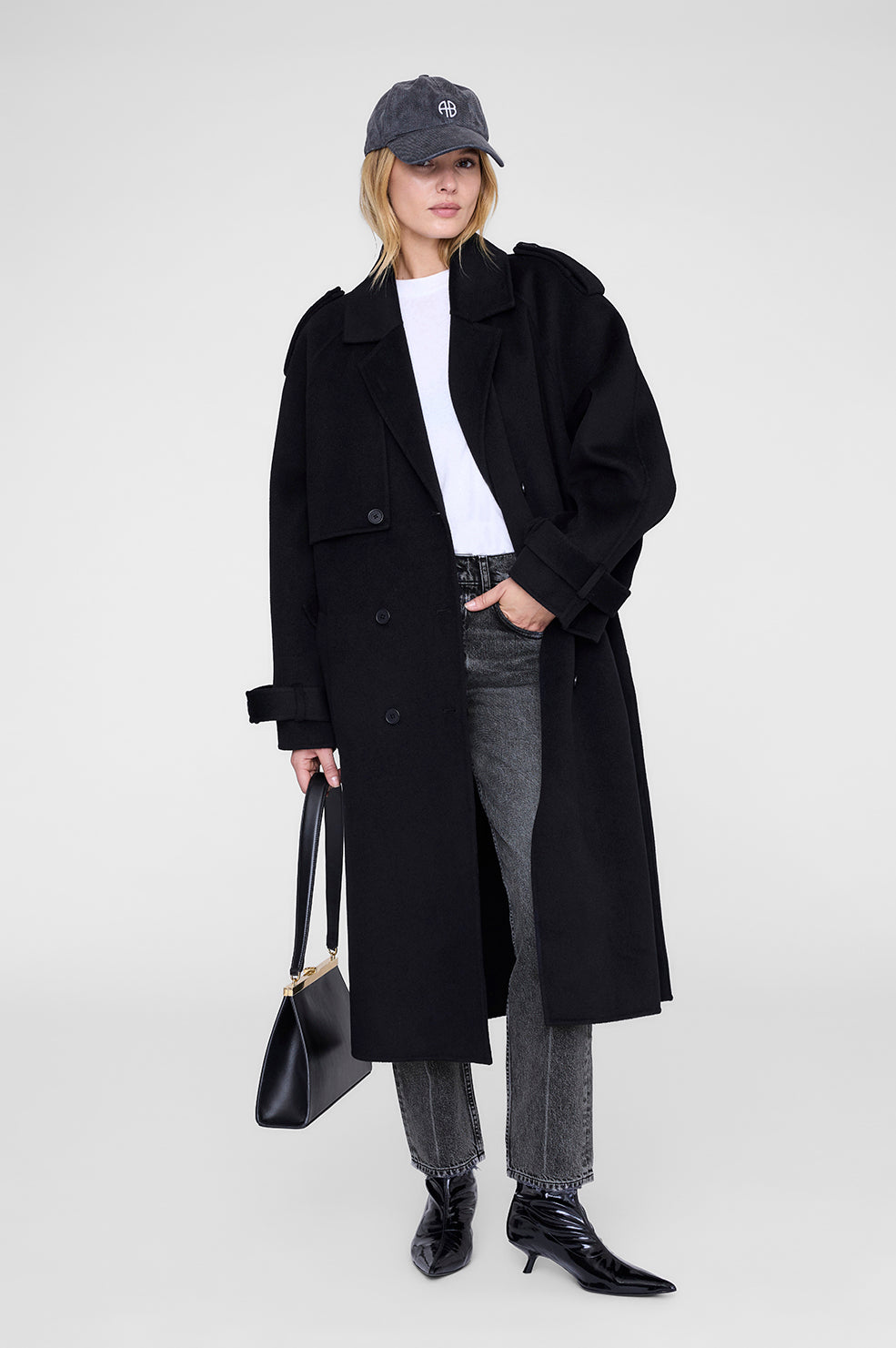 ANINE BING Jeremy Baseball Cap - Washed Smoke Grey - on model front