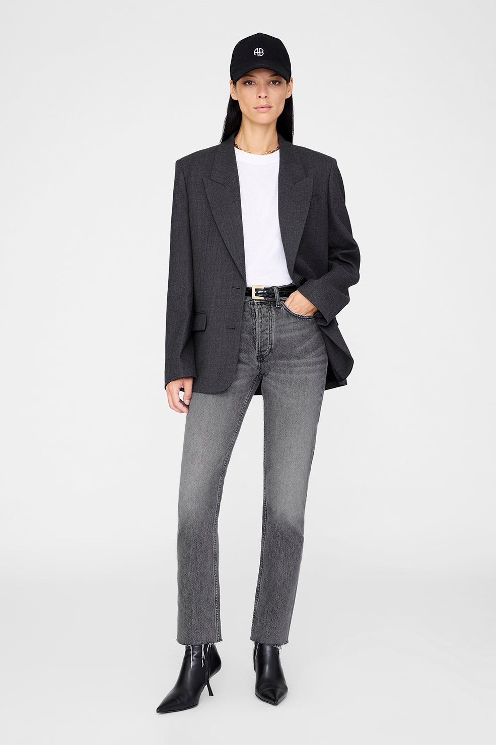 ANINE BING Jeremy Baseball Cap Ab - Black Denim - On Model Front