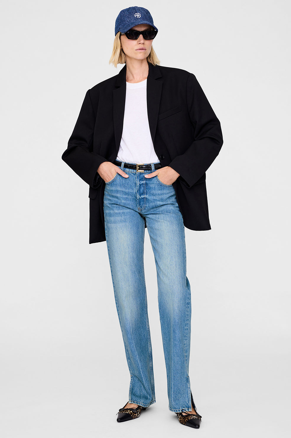 ANINE BING Jeremy Baseball Cap Ab - Clean Indigo - On Model Front 