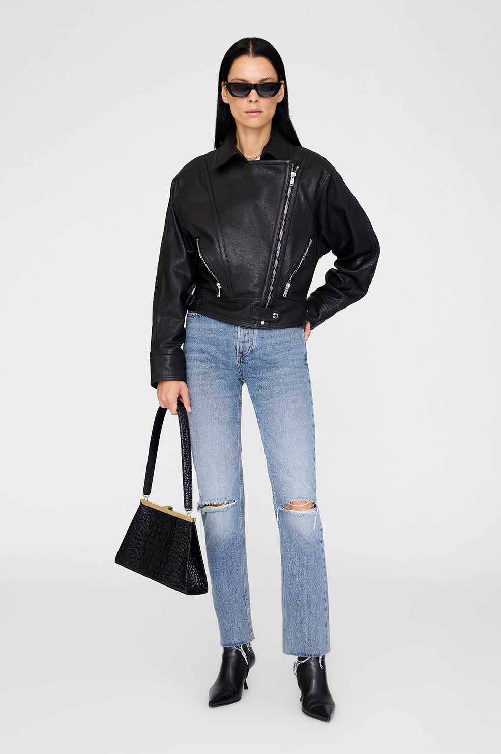 ANINE BING Julie Jacket - Black Leather - on model Front second image