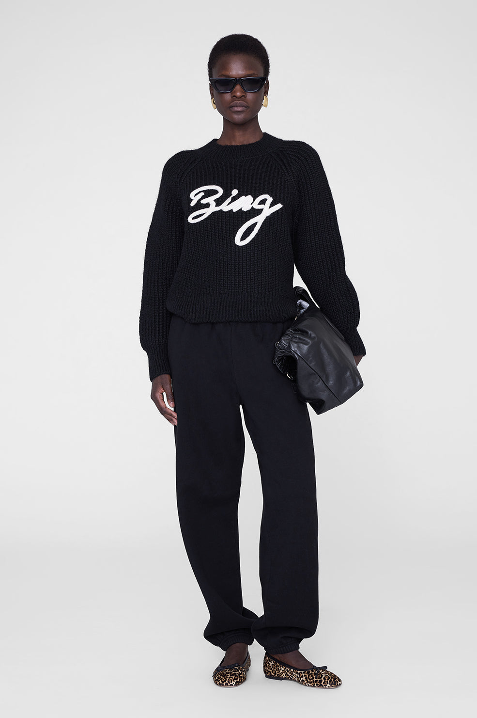 ANINE BING Karter Jogger Framed Monogram - Black - on model front 