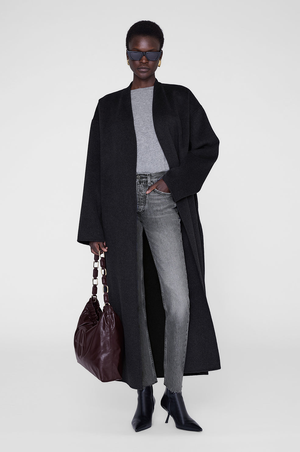 ANINE BING Kate Shoulder Bag - Bordeaux - On Model Front