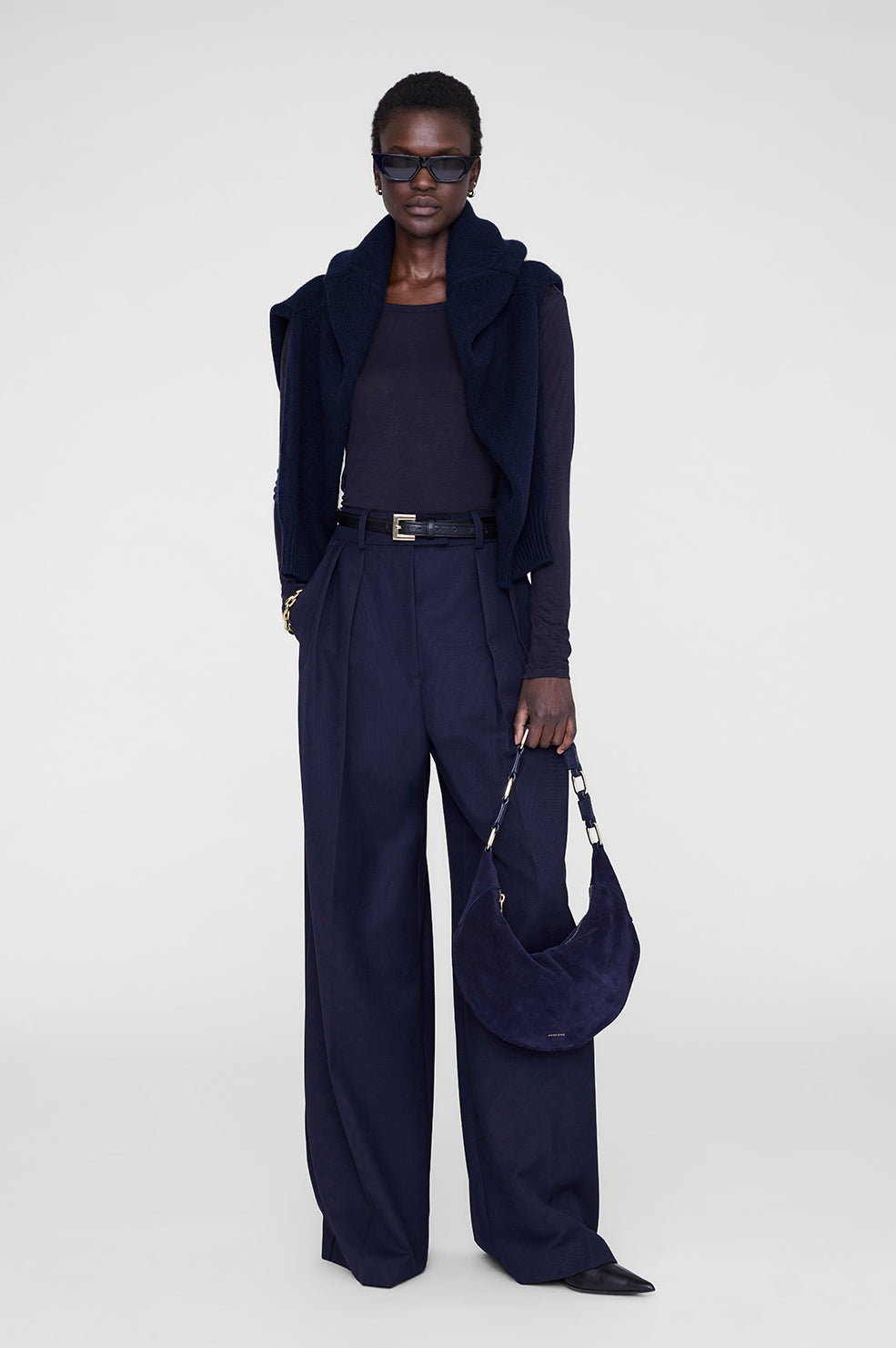 Kate Hobo Bag - Navy Suede