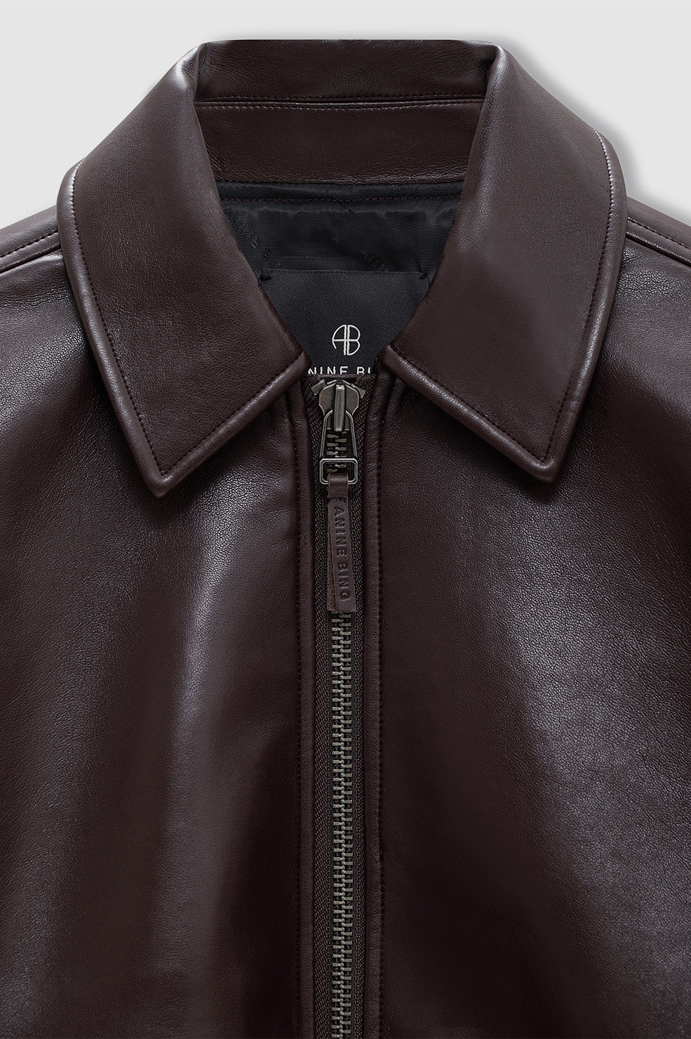 ANINE BING Kelanie Jacket - Deep Brown Recycled Leather - Front View