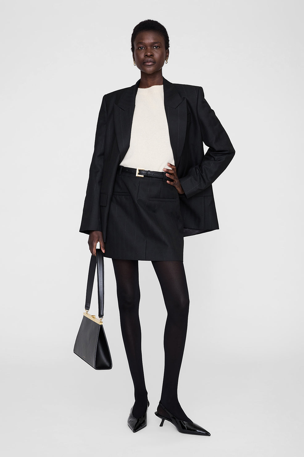 Kora Mini Skirt - Black Lurex Pinstripe XS