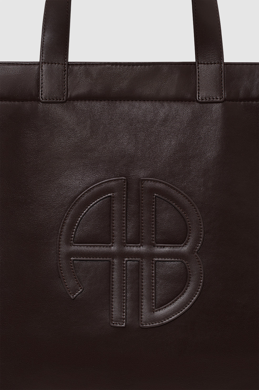 ANINE BING Large Rio Tote - Dark Brown Recycled Leather - Detail View