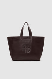 ANINE BING Large Rio Tote - Dark Brown Recycled Leather - Front View