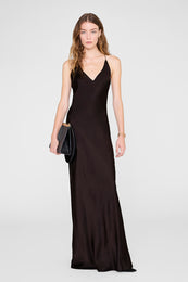 anine bing satin dress ANINE BING Laurel Dress in Deep Brown