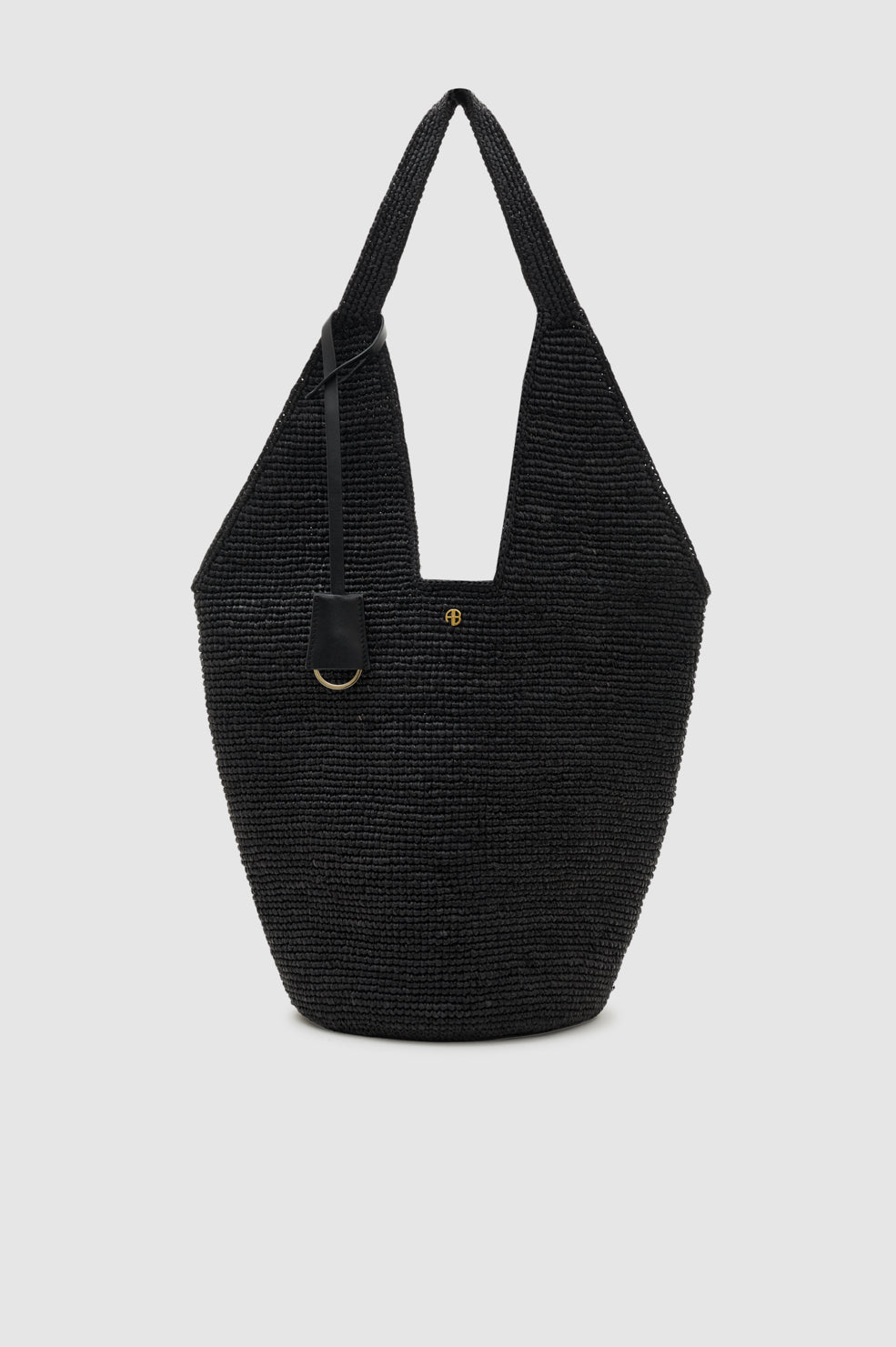 ANINE BING Leah Hobo Bag Plain Raffia - Black - front view