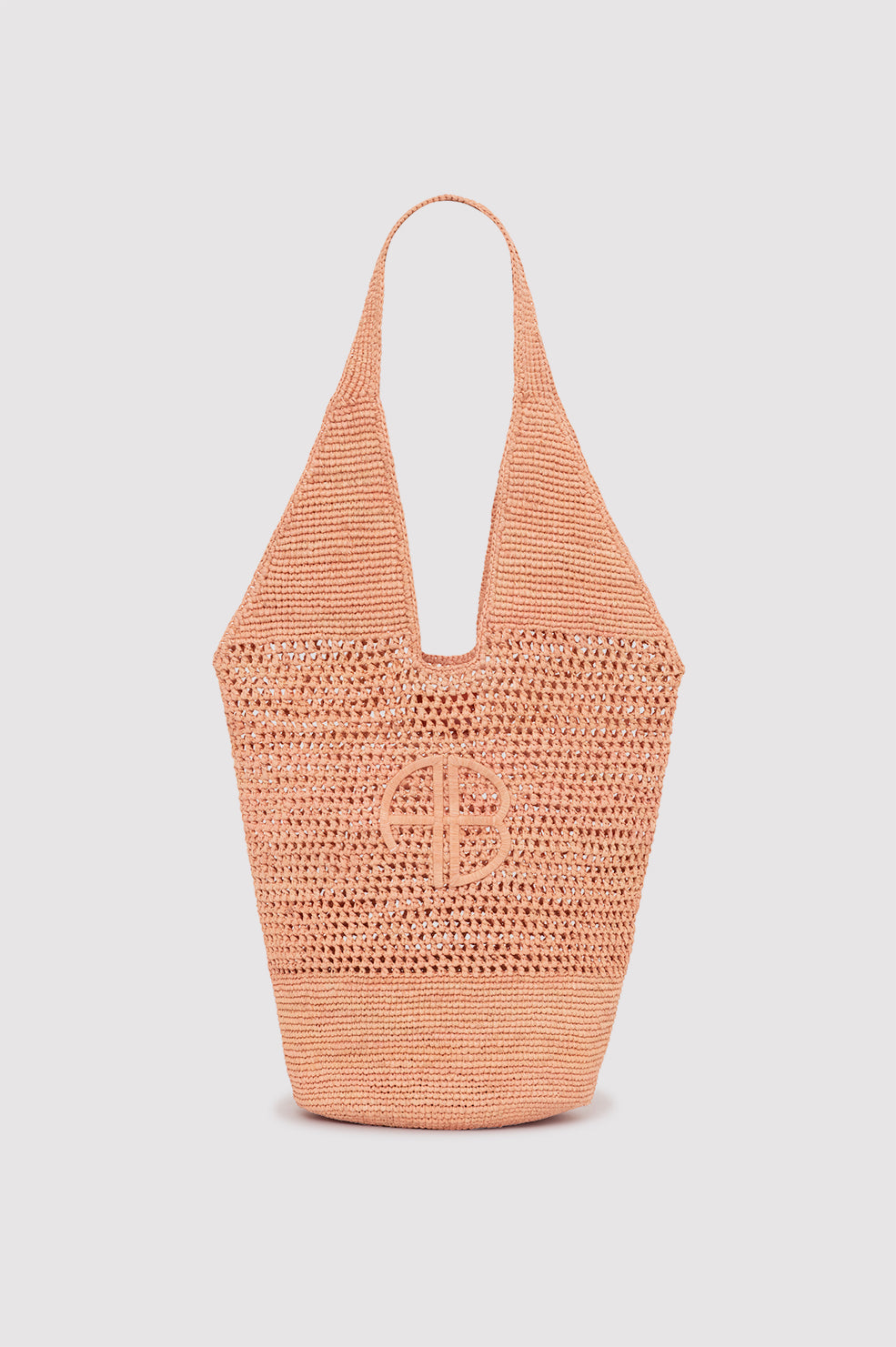 ANINE BING Leah Logo Hobo Raphia - Blush - front view