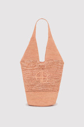 ANINE BING Leah Logo Hobo Raphia - Blush - front view