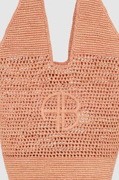 ANINE BING Leah Logo Hobo Raphia - Blush - detail view