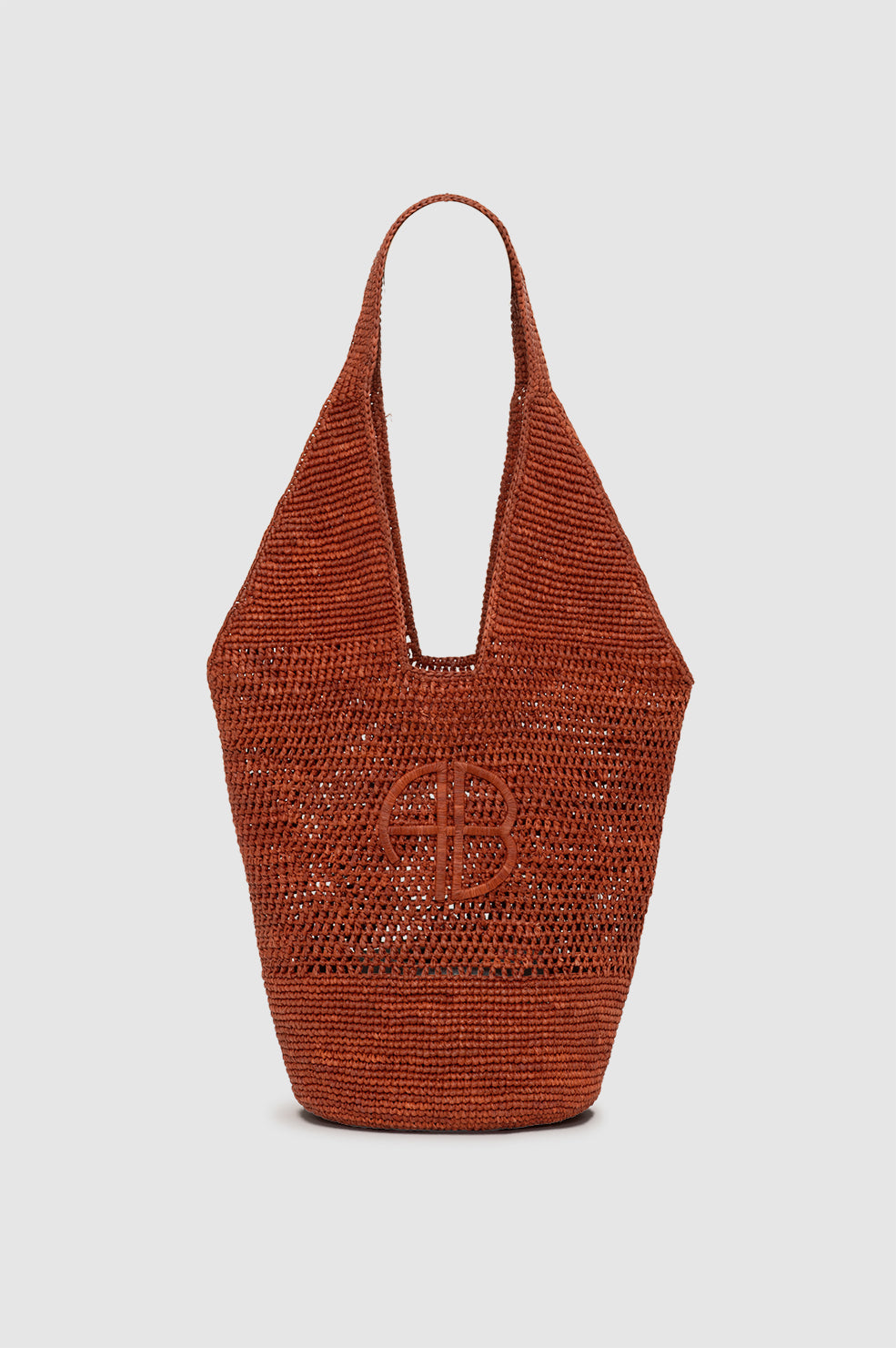 ANINE BING Leah Logo Hobo Raphia - Red Terracotta - front view