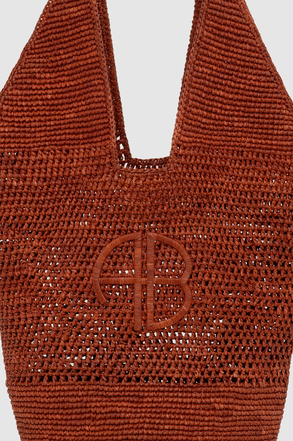 ANINE BING Leah Logo Hobo Raphia - Red Terracotta - detail view