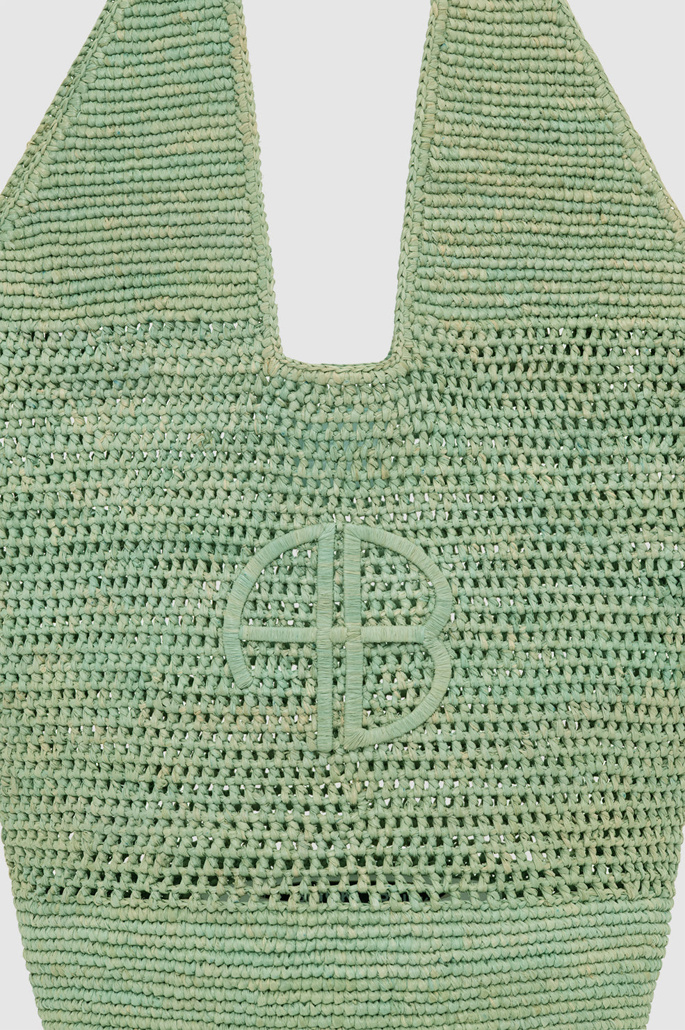 ANINE BING Leah Logo Hobo Raphia - Sea Foam Green - detail view