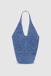 ANINE BING Leah Logo Hobo Raphia - Storm Blue - front view