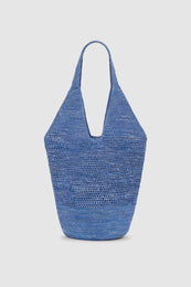 ANINE BING Leah Logo Hobo Raphia - Storm Blue - back view