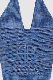 ANINE BING Leah Logo Hobo Raphia - Storm Blue - detail view