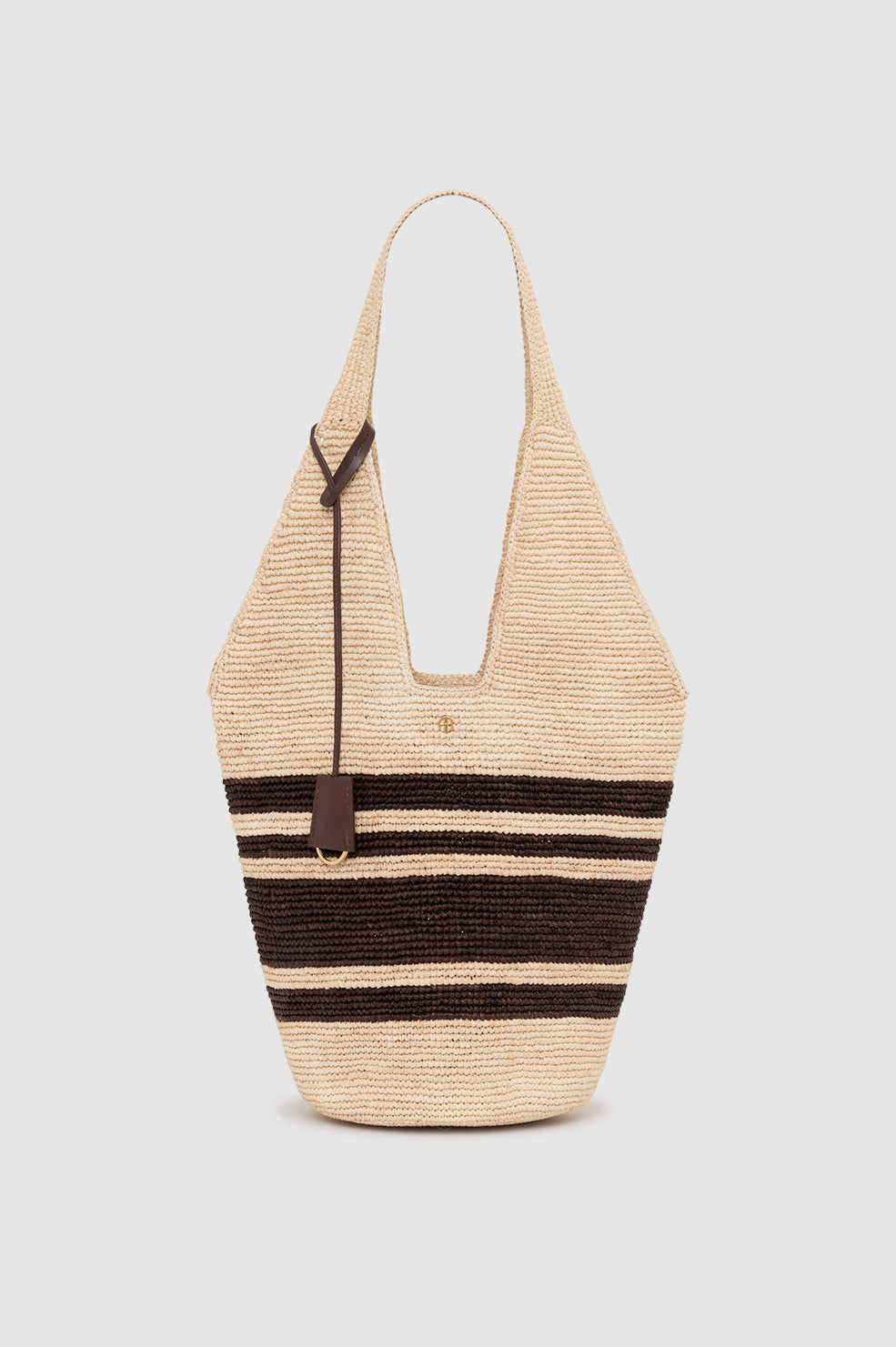 ANINE BING Leah Stripes Hobo Raffia - Natural and Brown Stripe - front view