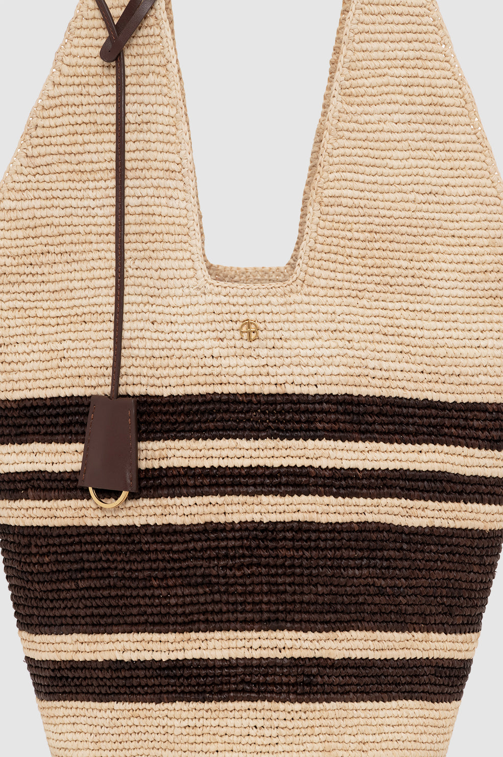 ANINE BING Leah Stripes Hobo Raffia - Natural and Brown Stripe - detail view