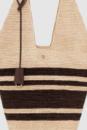 ANINE BING Leah Stripes Hobo Raffia - Natural and Brown Stripe - detail view