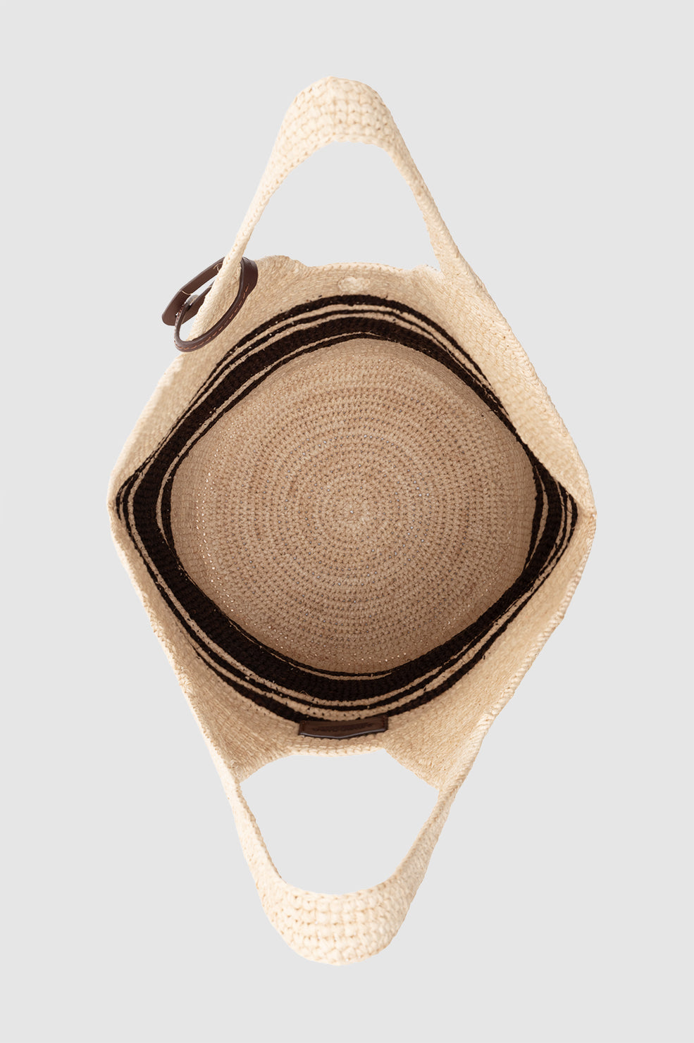 ANINE BING Leah Stripes Hobo Raffia - Natural and Brown Stripe - inside view
