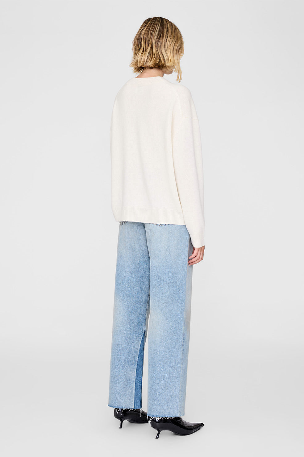 ANINE BING Lee Crew Sweater - Cream - ON Model Back View
