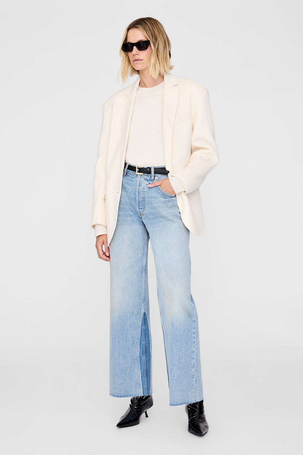 ANINE BING Lee Crew Sweater - Cream - On Model Front Second Image