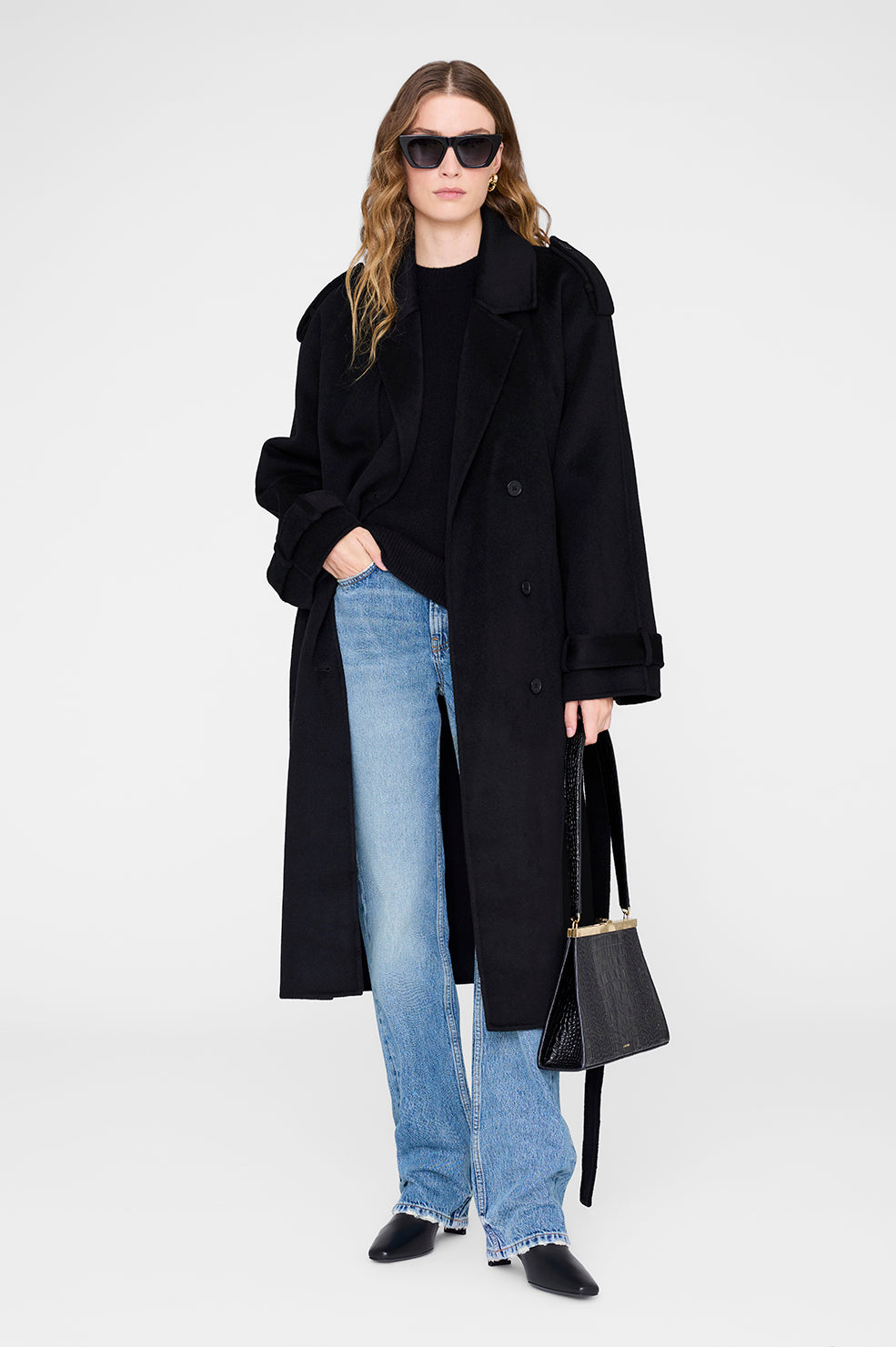 ANINE BING Lee Crew Sweater - Black - on model front second image