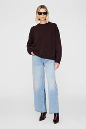 ANINE BING Lee Crew Sweater - Deep Brown - On Model Front View