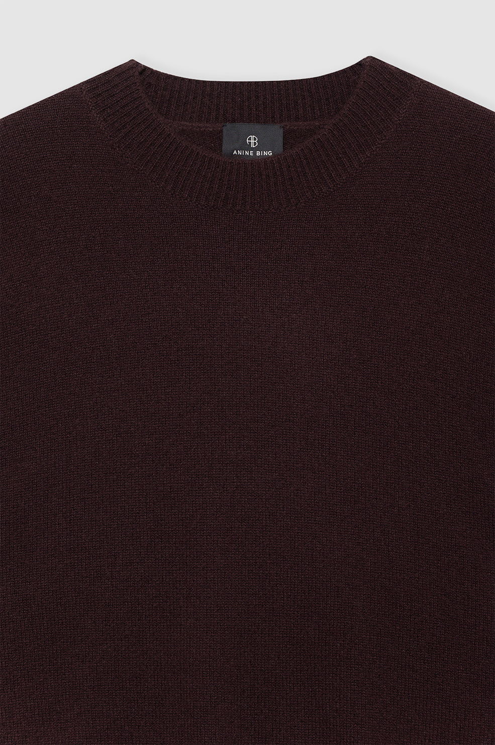 ANINE BING Lee Crew Sweater - Deep Brown - Detail View